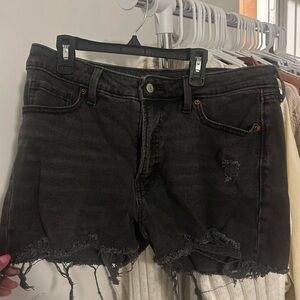American Eagle Outfitters Black Distressed Frayed Denim Shorts